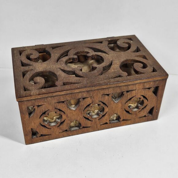 Handmade Other - Wooden Box Antique Carved Folk Art Signed 1898 Hamburg Germany Handmade